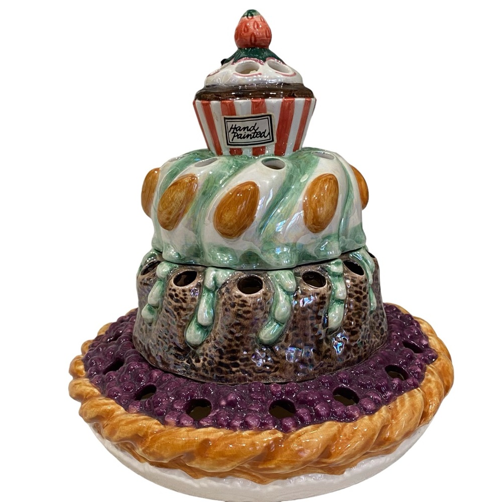 Dept 56 Candy Cane Holder Snow Cupcake Cake Pop Lusterware Glaze Ceramic